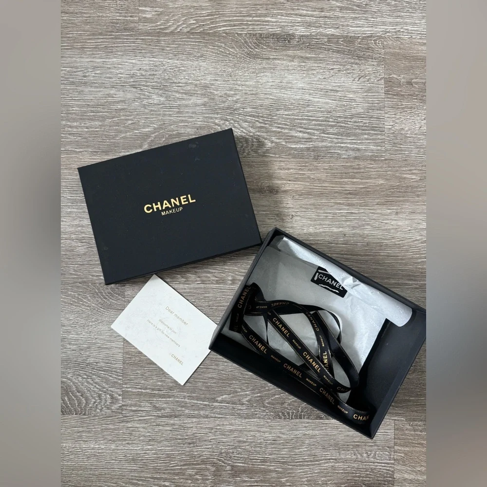 CHANEL Makeup Gift Box Set Black Box + Ribbon + Card Authentic Packaging NWOT